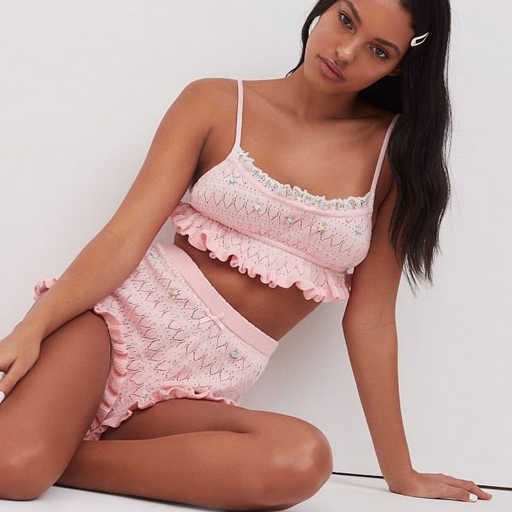 NEW 2 PIECE FOR LOVE & LEMONS PINK CHARLESTON CAMI & SHORTS SET